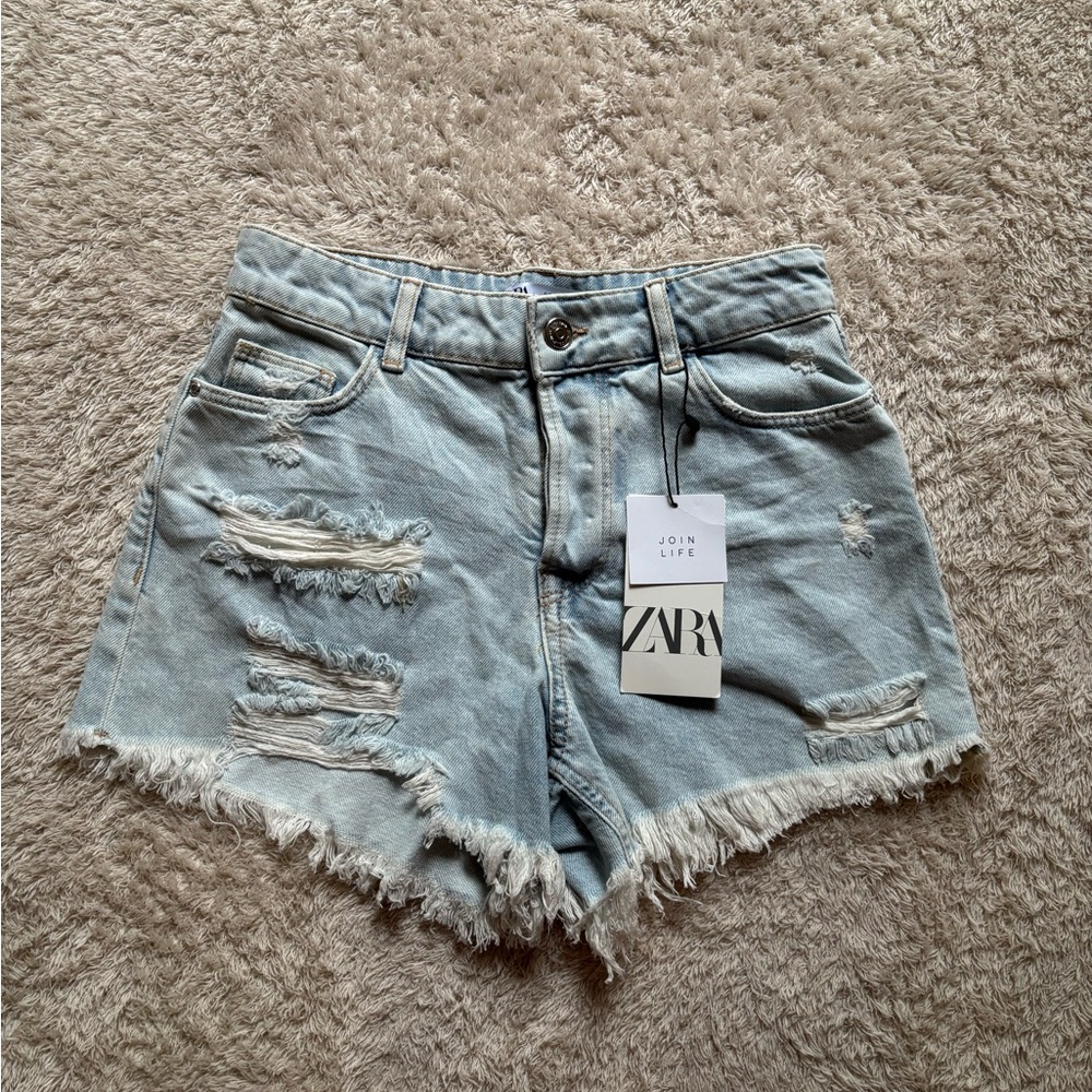 Zara Blue Ripped Jean Shorts Size 2 NWT
